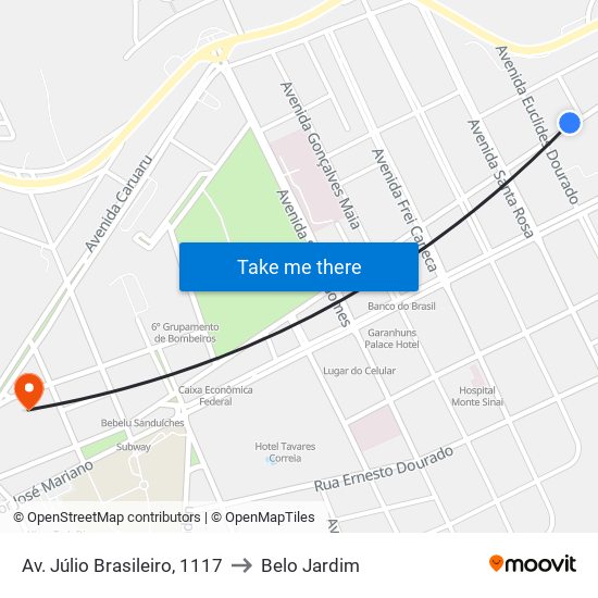 Av. Júlio Brasileiro, 1117 to Belo Jardim map