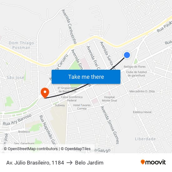 Av. Júlio Brasileiro, 1184 to Belo Jardim map