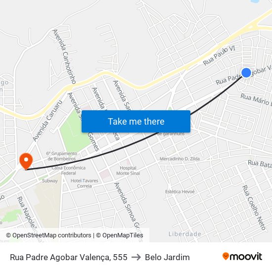 Rua Padre Agobar Valença, 555 to Belo Jardim map