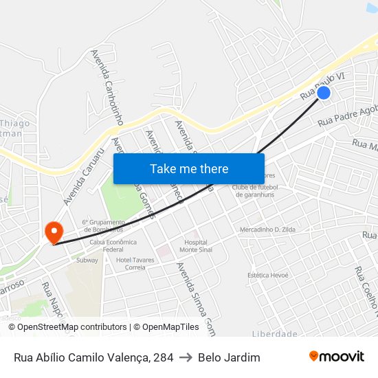 Rua Abílio Camilo Valença, 284 to Belo Jardim map