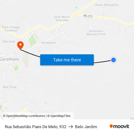 Rua Sebastião Paes De Melo, 932 to Belo Jardim map