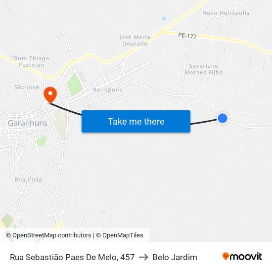 Rua Sebastião Paes De Melo, 457 to Belo Jardim map