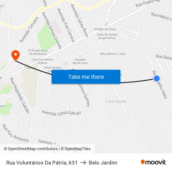 Rua Voluntários Da Pátria, 631 to Belo Jardim map