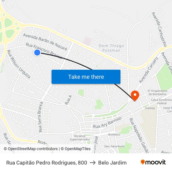 Rua Capitão Pedro Rodrigues, 800 to Belo Jardim map