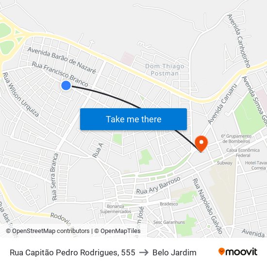 Rua Capitão Pedro Rodrigues, 555 to Belo Jardim map