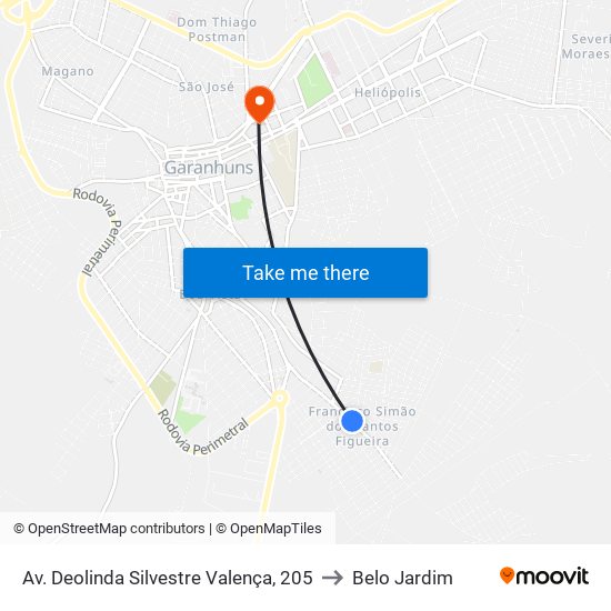 Av. Deolinda Silvestre Valença, 205 to Belo Jardim map