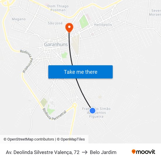 Av. Deolinda Silvestre Valença, 72 to Belo Jardim map