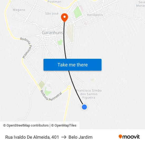 Rua Ivaldo De Almeida, 401 to Belo Jardim map