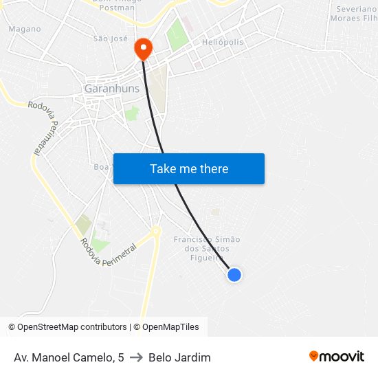 Av. Manoel Camelo, 5 to Belo Jardim map
