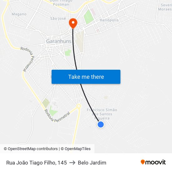 Rua João Tiago Filho, 145 to Belo Jardim map