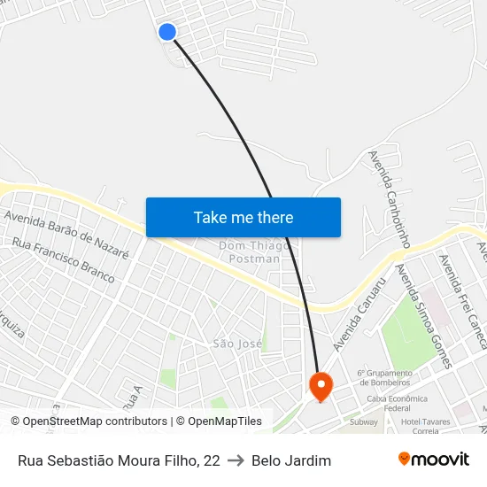 Rua Sebastião Moura Filho, 22 to Belo Jardim map