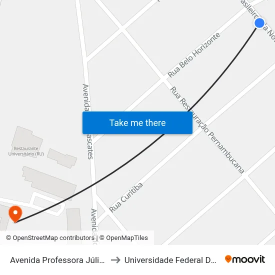 Avenida Professora Júlia Brasileiro Vila Nova 754 to Universidade Federal Do Agreste De Pernambuco map