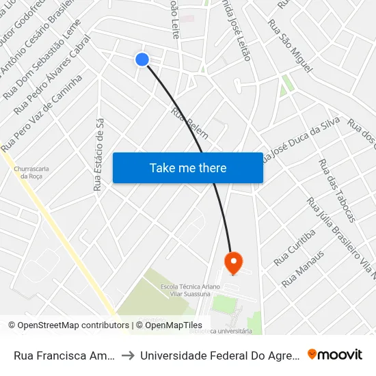 Rua Francisca Amaral Tino 294 to Universidade Federal Do Agreste De Pernambuco map