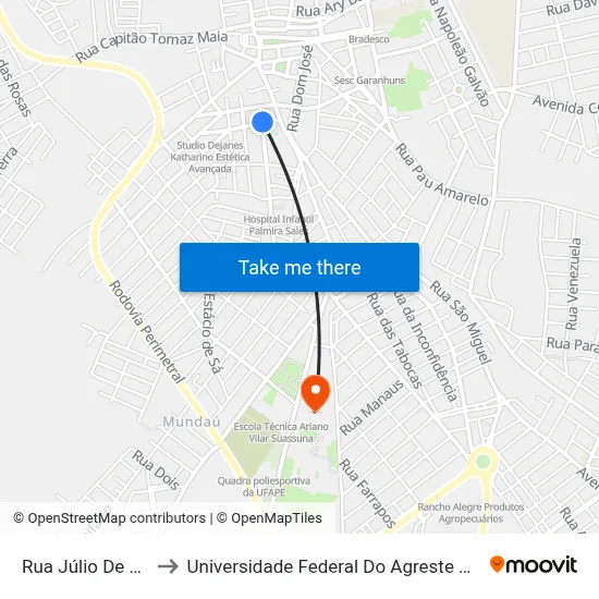 Rua Júlio De Melo 88 to Universidade Federal Do Agreste De Pernambuco map