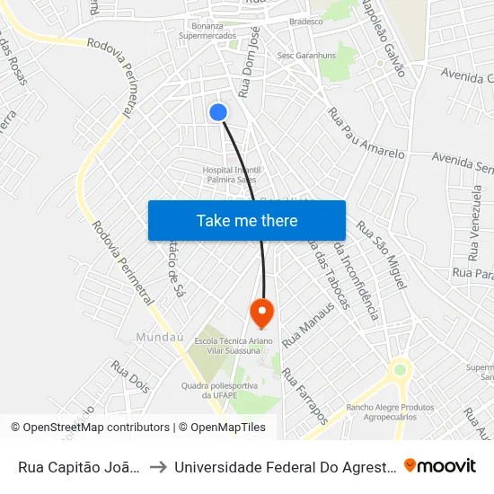 Rua Capitão João Leite 111 to Universidade Federal Do Agreste De Pernambuco map