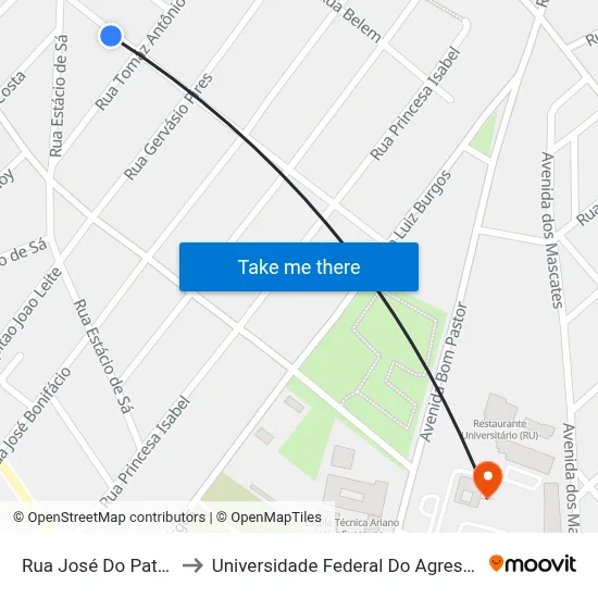 Rua José Do Patrocínio 301 to Universidade Federal Do Agreste De Pernambuco map