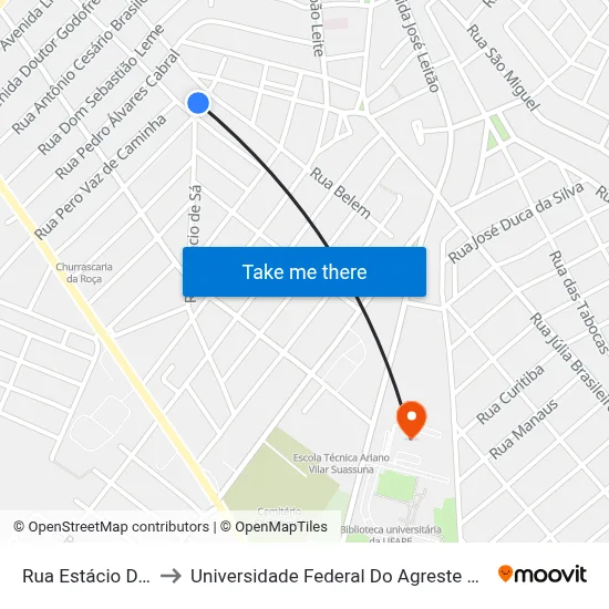 Rua Estácio De Sá 50 to Universidade Federal Do Agreste De Pernambuco map