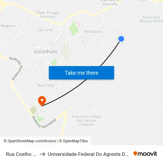 Rua Coelho Neto 6 to Universidade Federal Do Agreste De Pernambuco map
