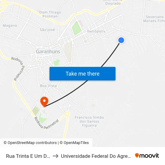 Rua Trinta E Um De Março 117 to Universidade Federal Do Agreste De Pernambuco map