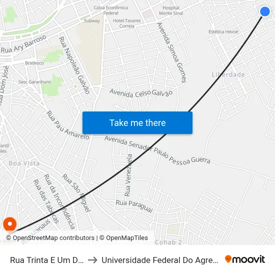 Rua Trinta E Um De Março 123 to Universidade Federal Do Agreste De Pernambuco map