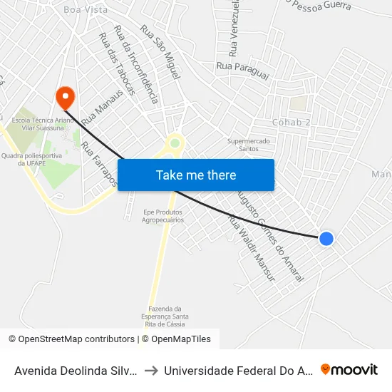 Avenida Deolinda Silvestre Valença 1067 to Universidade Federal Do Agreste De Pernambuco map