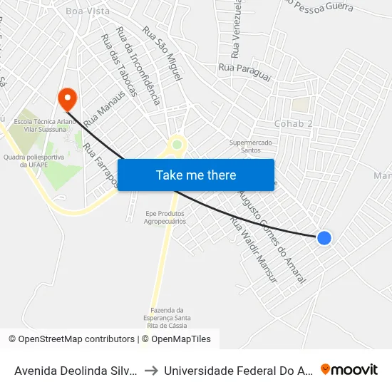 Avenida Deolinda Silvestre Valença 1160 to Universidade Federal Do Agreste De Pernambuco map