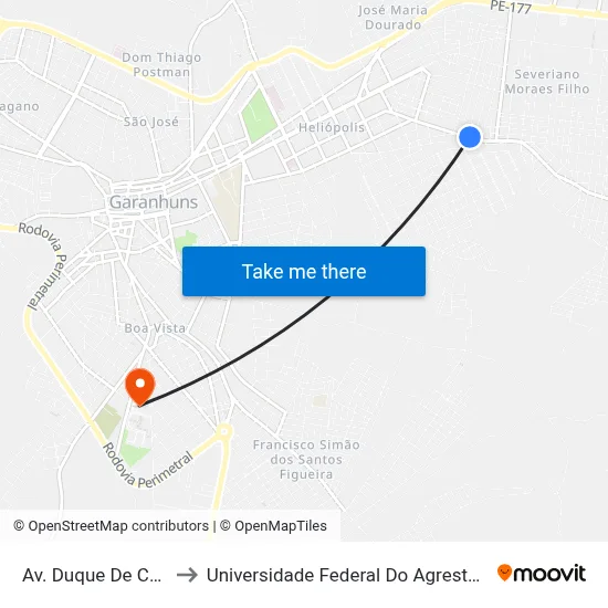 Av. Duque De Caxias, 671 to Universidade Federal Do Agreste De Pernambuco map