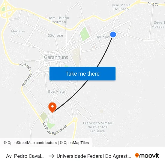 Av. Pedro Cavalcante, 151 to Universidade Federal Do Agreste De Pernambuco map