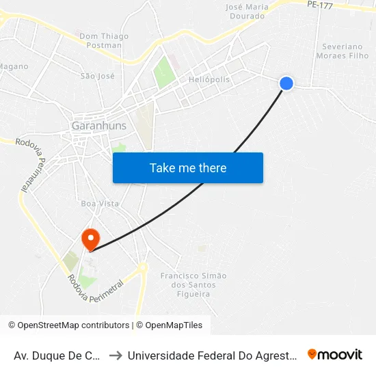 Av. Duque De Caxias, 339 to Universidade Federal Do Agreste De Pernambuco map