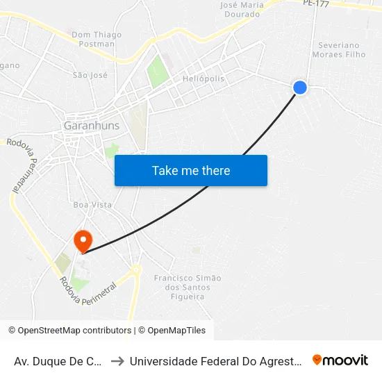 Av. Duque De Caxias, 636 to Universidade Federal Do Agreste De Pernambuco map