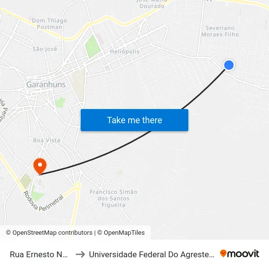 Rua Ernesto Nazarem, 2 to Universidade Federal Do Agreste De Pernambuco map
