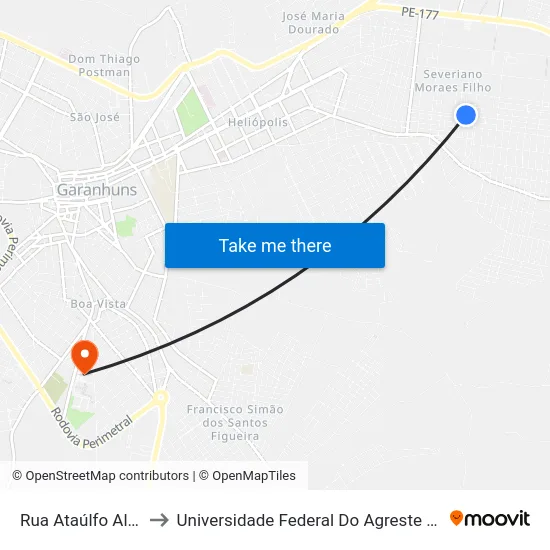 Rua Ataúlfo Alves, 521 to Universidade Federal Do Agreste De Pernambuco map