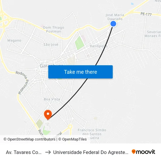 Av. Tavares Correia, 245 to Universidade Federal Do Agreste De Pernambuco map