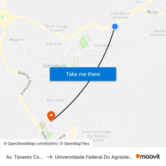 Av. Tavares Correia, 196 to Universidade Federal Do Agreste De Pernambuco map