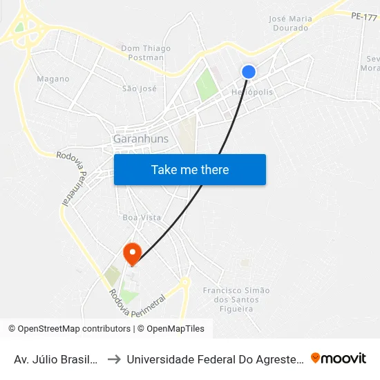 Av. Júlio Brasileiro, 1005 to Universidade Federal Do Agreste De Pernambuco map