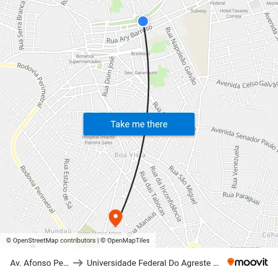 Av. Afonso Pena, 190 to Universidade Federal Do Agreste De Pernambuco map