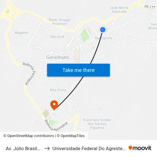 Av. Júlio Brasileiro, 1050 to Universidade Federal Do Agreste De Pernambuco map