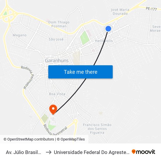 Av. Júlio Brasileiro, 1184 to Universidade Federal Do Agreste De Pernambuco map