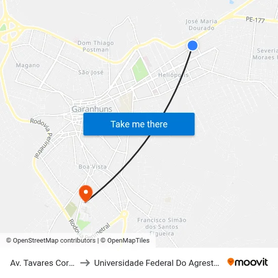 Av. Tavares Correia, 1346 to Universidade Federal Do Agreste De Pernambuco map