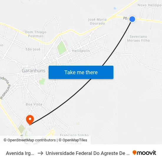 Avenida Irga, 920 to Universidade Federal Do Agreste De Pernambuco map