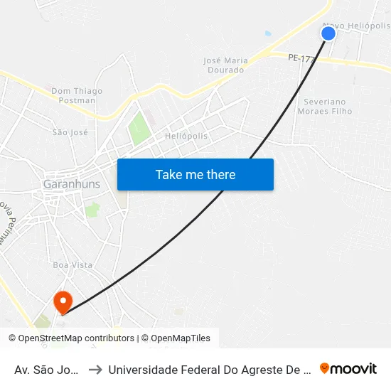 Av. São João, 86 to Universidade Federal Do Agreste De Pernambuco map