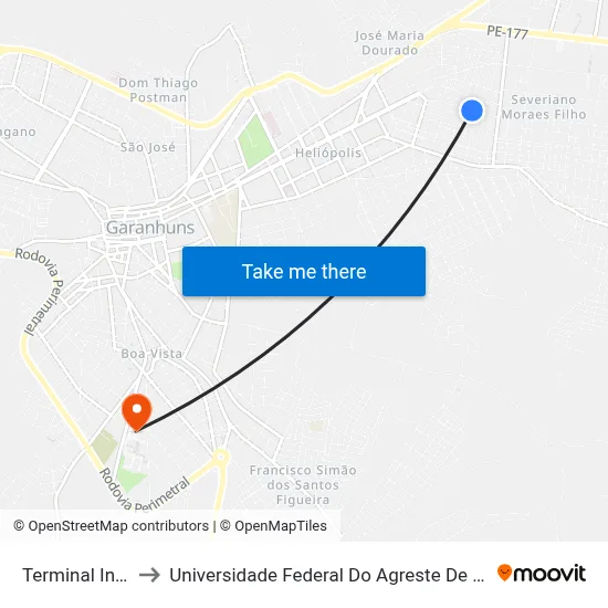 Terminal Indiano to Universidade Federal Do Agreste De Pernambuco map