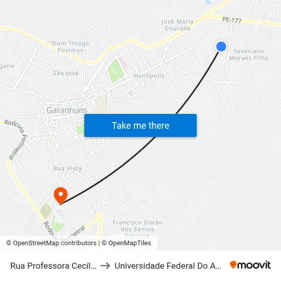 Rua Professora Cecília Rodrigues, 484 to Universidade Federal Do Agreste De Pernambuco map