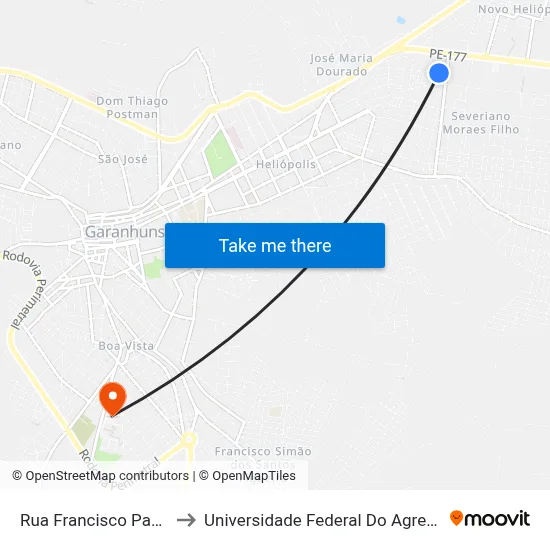 Rua Francisco Paes De Melo, 2 to Universidade Federal Do Agreste De Pernambuco map