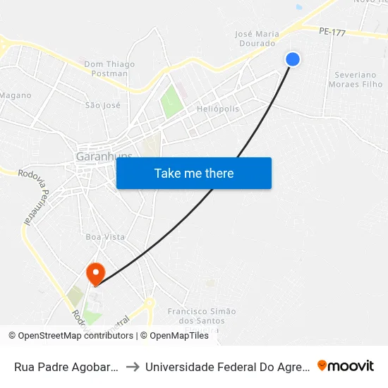 Rua Padre Agobar Valença, 555 to Universidade Federal Do Agreste De Pernambuco map