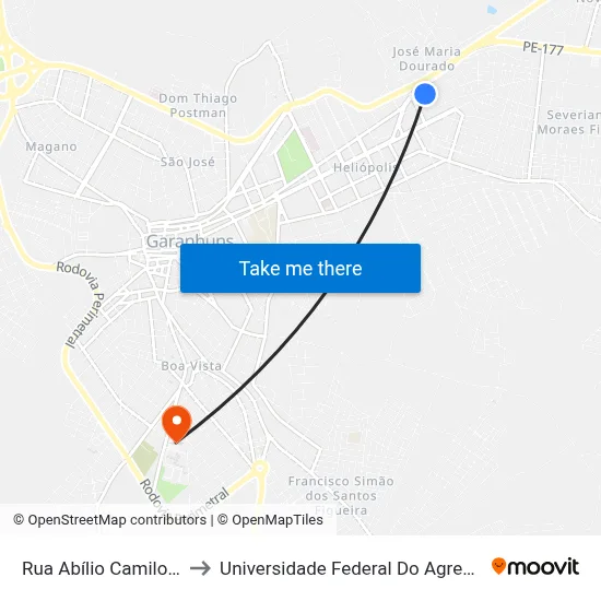 Rua Abílio Camilo Valença, 45 to Universidade Federal Do Agreste De Pernambuco map