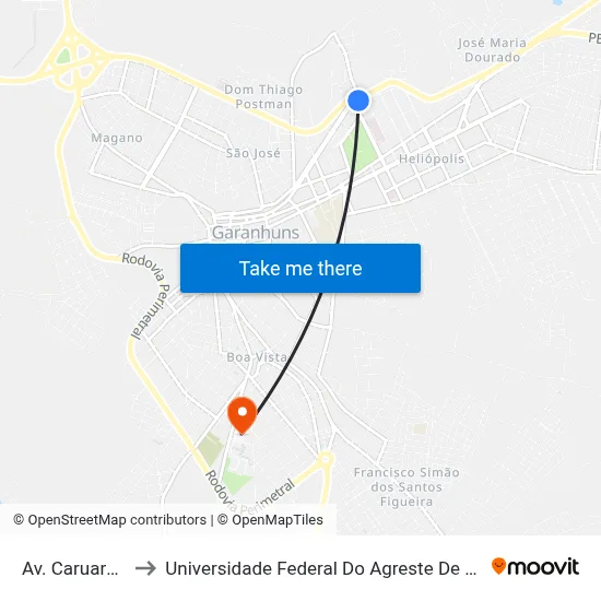 Av. Caruaru, 845 to Universidade Federal Do Agreste De Pernambuco map