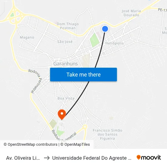 Av. Oliveira Lima, 707 to Universidade Federal Do Agreste De Pernambuco map