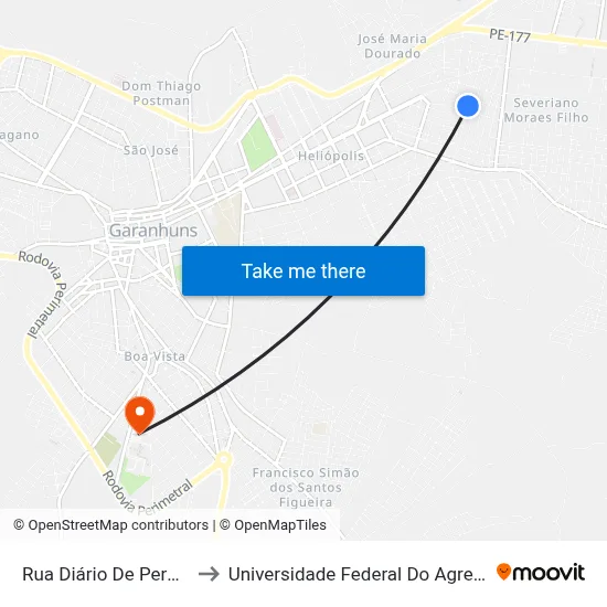 Rua Diário De Pernambuco, 305 to Universidade Federal Do Agreste De Pernambuco map