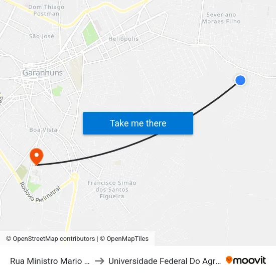 Rua Ministro Mario Andreazza, 205 to Universidade Federal Do Agreste De Pernambuco map